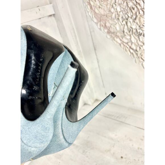 Barbara Bui Denim Lace-Up Open Toe Stilettos Ankle Boots Light Blue Women's 36.5 - Picture 10 of 10